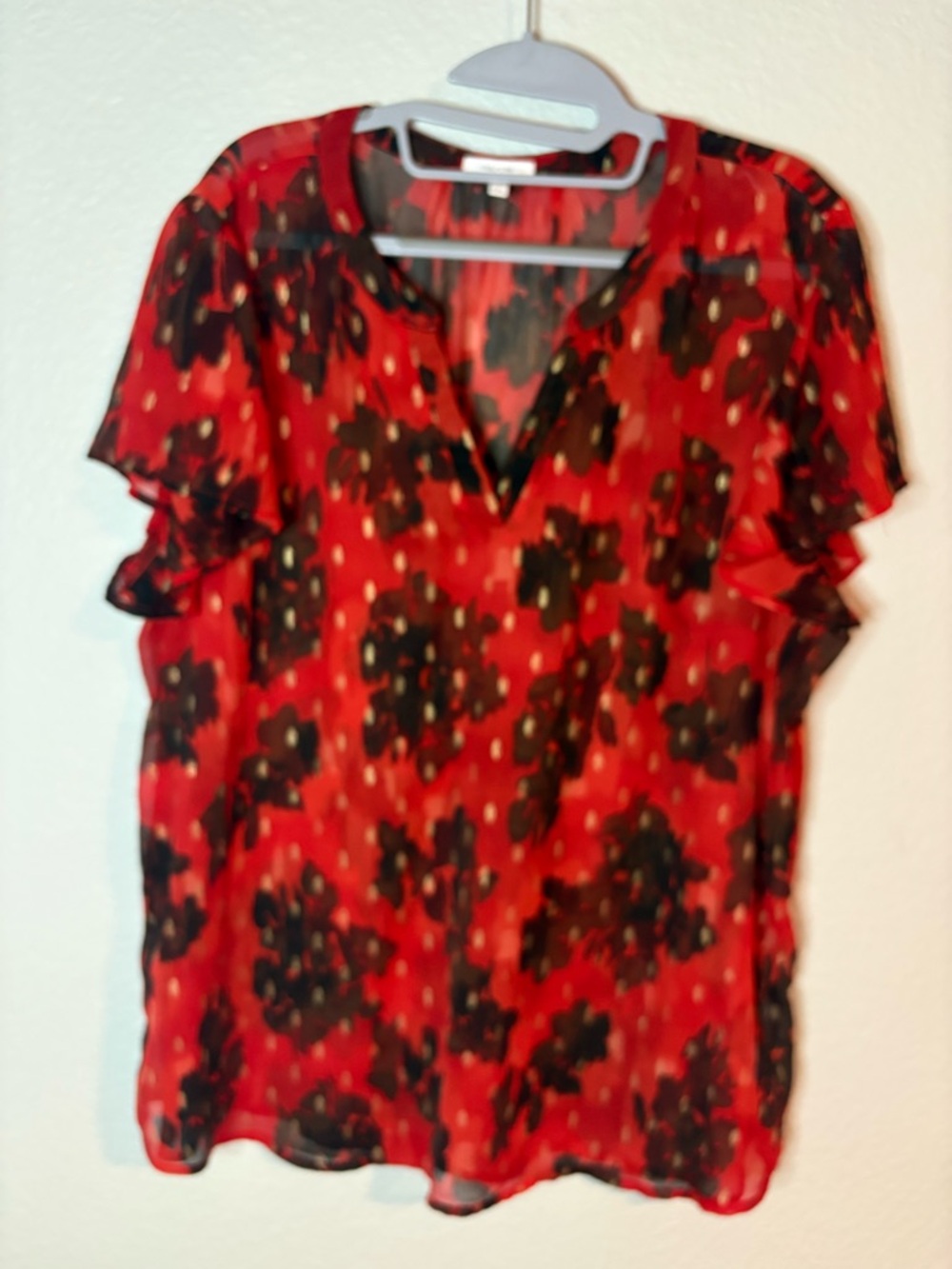 Women’s Red Floral Short Sleeve Blouse
